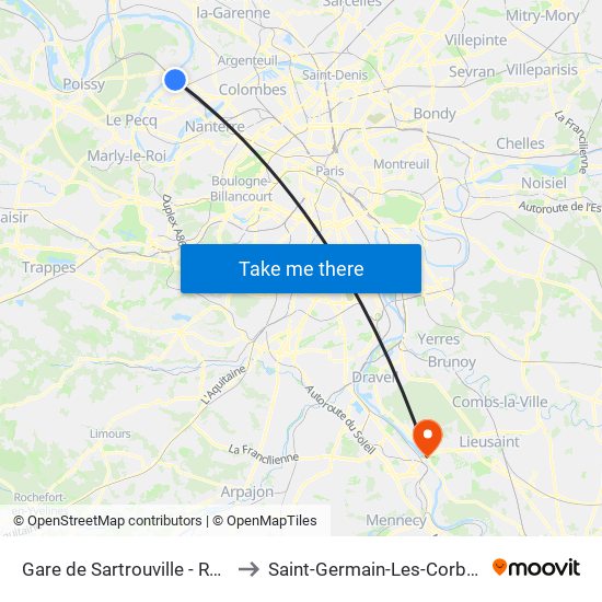 Gare de Sartrouville - RER to Saint-Germain-Les-Corbeil map