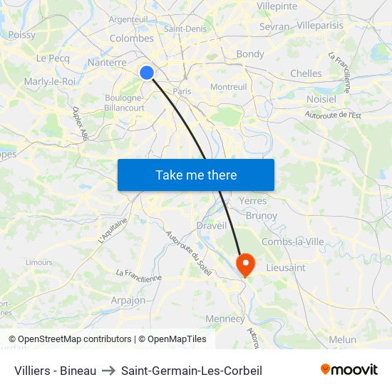Villiers - Bineau to Saint-Germain-Les-Corbeil map