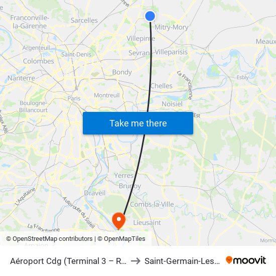 Aéroport Cdg (Terminal 3 – Roissypôle) to Saint-Germain-Les-Corbeil map