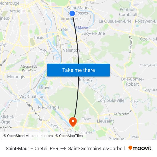 Saint-Maur – Créteil RER to Saint-Germain-Les-Corbeil map