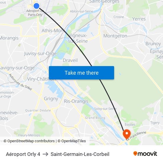 Aéroport Orly 4 to Saint-Germain-Les-Corbeil map