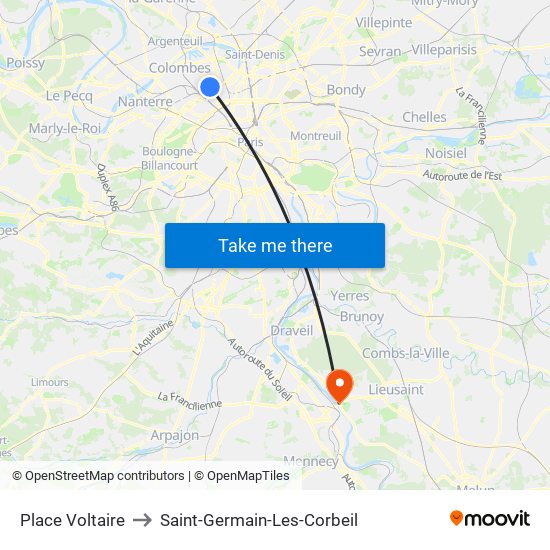Place Voltaire to Saint-Germain-Les-Corbeil map