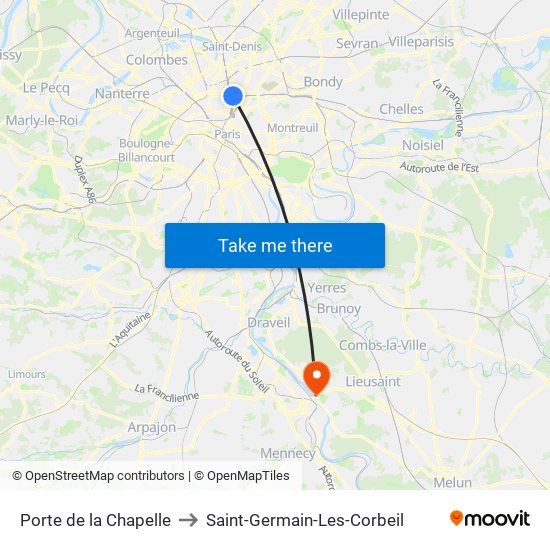 Porte de la Chapelle to Saint-Germain-Les-Corbeil map