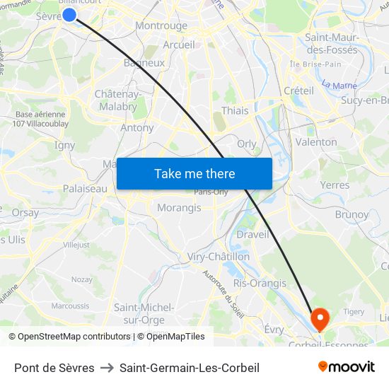 Pont de Sèvres to Saint-Germain-Les-Corbeil map