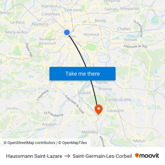 Haussmann Saint-Lazare to Saint-Germain-Les-Corbeil map