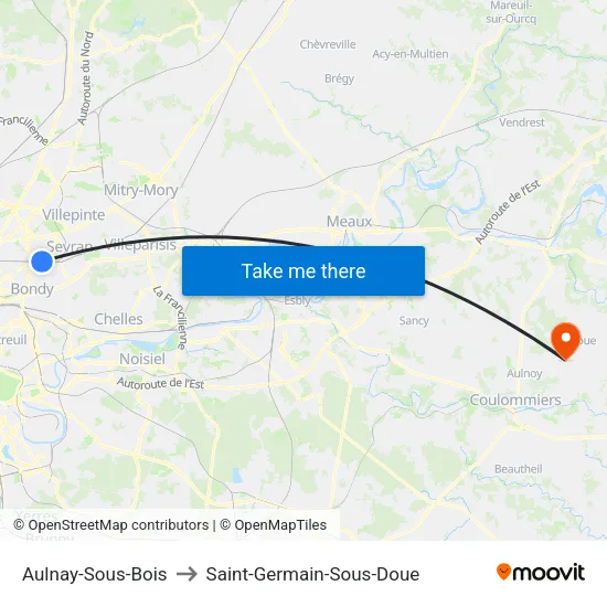 Aulnay-Sous-Bois to Saint-Germain-Sous-Doue map