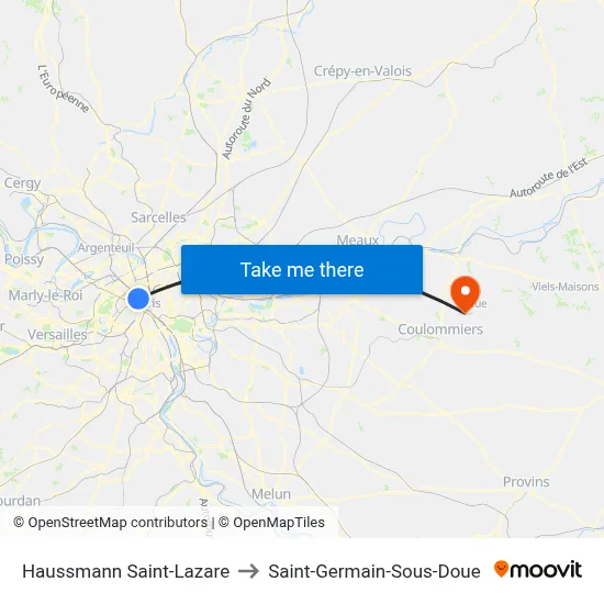 Haussmann Saint-Lazare to Saint-Germain-Sous-Doue map