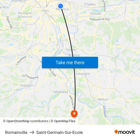 Romainville to Saint-Germain-Sur-Ecole map