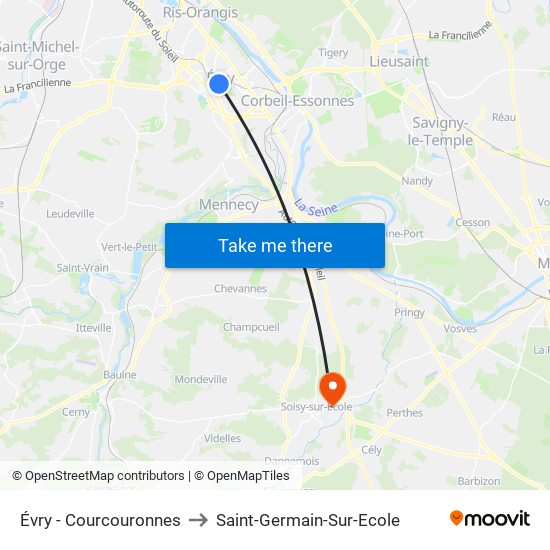 Évry - Courcouronnes to Saint-Germain-Sur-Ecole map