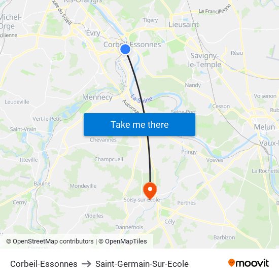 Corbeil-Essonnes to Saint-Germain-Sur-Ecole map