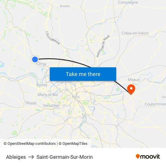 Ableiges to Saint-Germain-Sur-Morin map