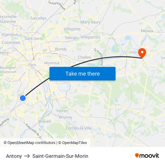Antony to Saint-Germain-Sur-Morin map