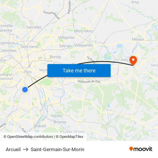 Arcueil to Saint-Germain-Sur-Morin map