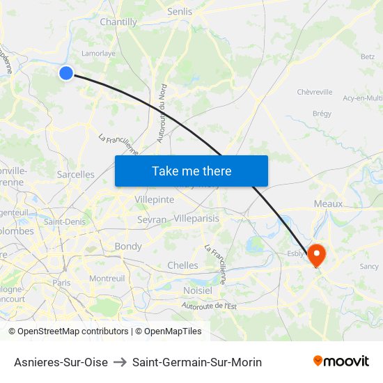 Asnieres-Sur-Oise to Saint-Germain-Sur-Morin map