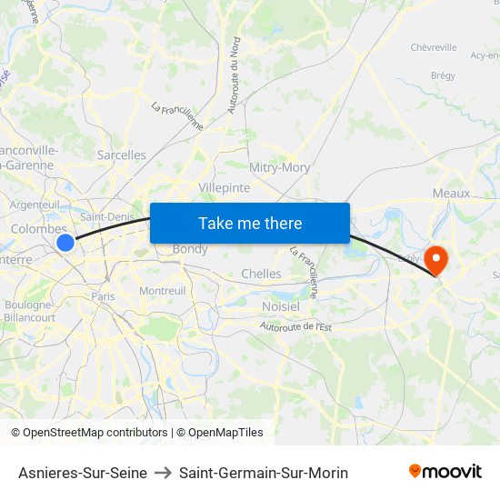 Asnieres-Sur-Seine to Saint-Germain-Sur-Morin map