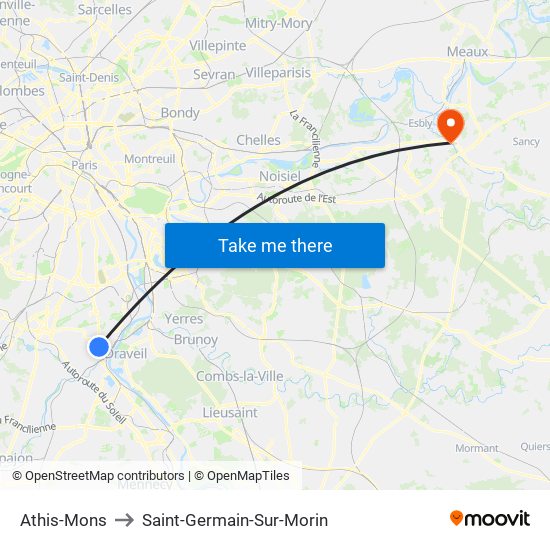 Athis-Mons to Saint-Germain-Sur-Morin map