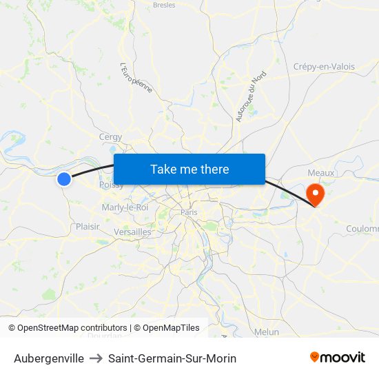 Aubergenville to Saint-Germain-Sur-Morin map