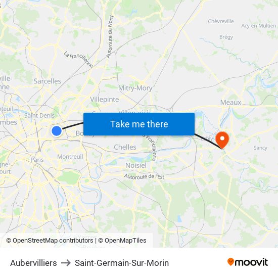 Aubervilliers to Saint-Germain-Sur-Morin map