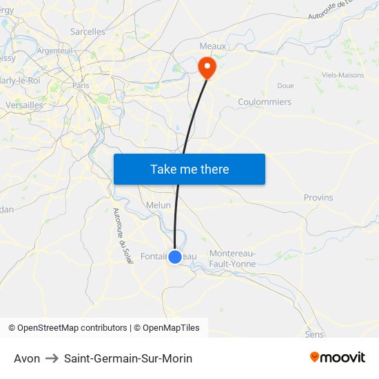 Avon to Saint-Germain-Sur-Morin map