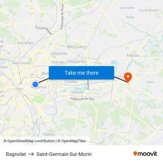 Bagnolet to Saint-Germain-Sur-Morin map