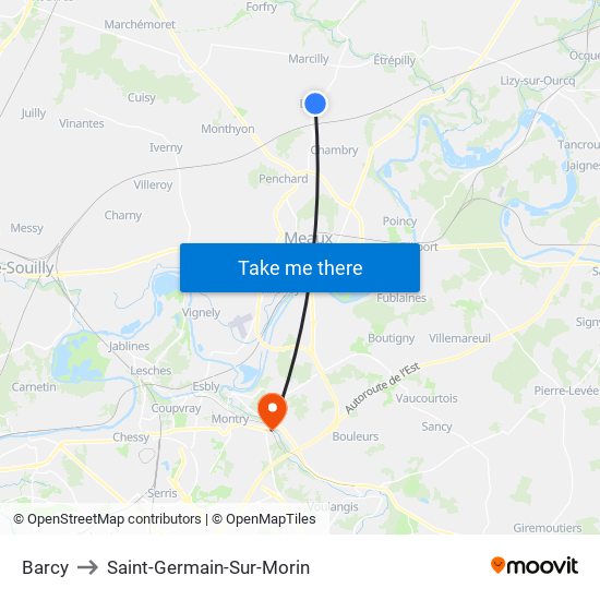 Barcy to Saint-Germain-Sur-Morin map