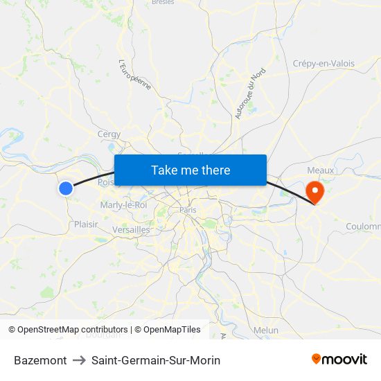 Bazemont to Saint-Germain-Sur-Morin map