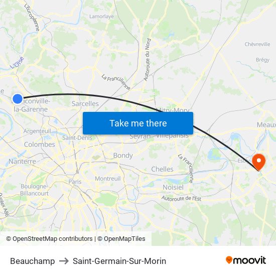 Beauchamp to Saint-Germain-Sur-Morin map