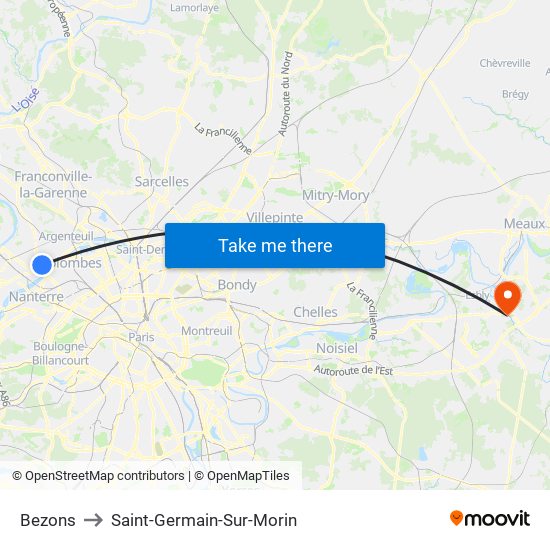 Bezons to Saint-Germain-Sur-Morin map
