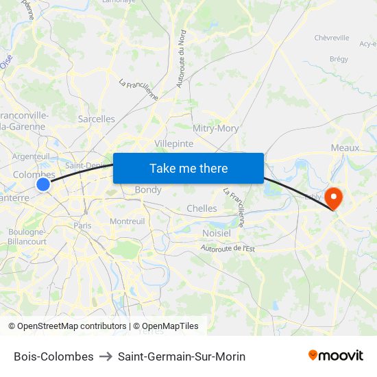 Bois-Colombes to Saint-Germain-Sur-Morin map