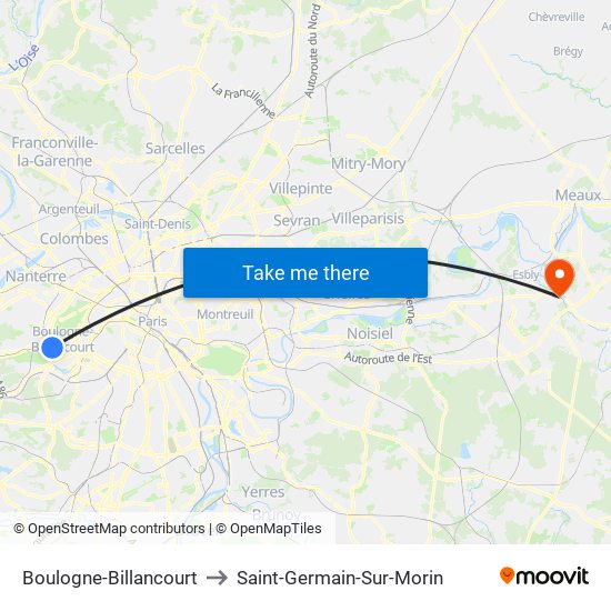 Boulogne-Billancourt to Saint-Germain-Sur-Morin map