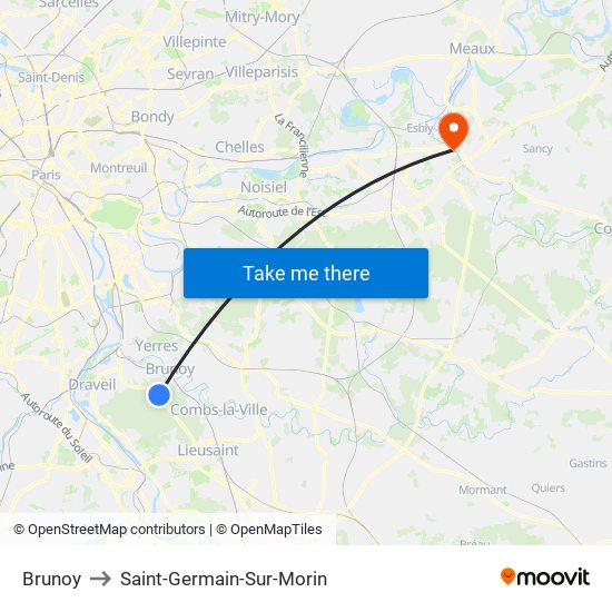 Brunoy to Saint-Germain-Sur-Morin map