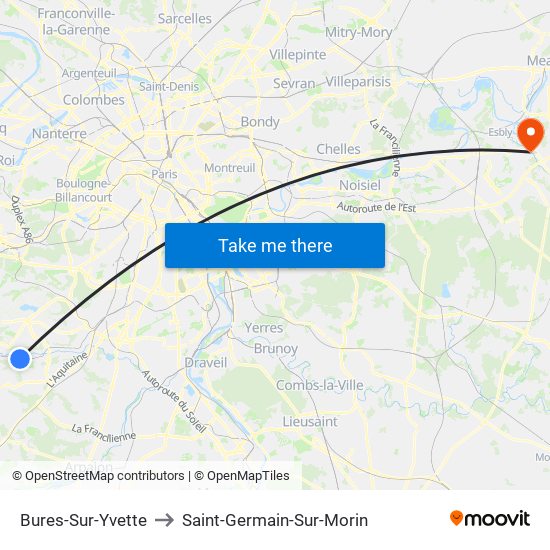 Bures-Sur-Yvette to Saint-Germain-Sur-Morin map