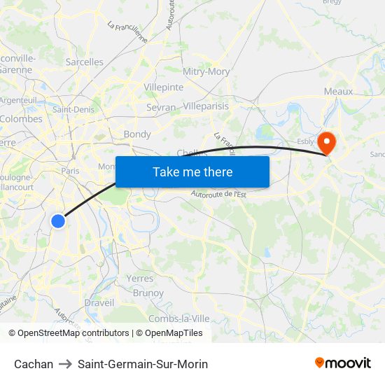Cachan to Saint-Germain-Sur-Morin map
