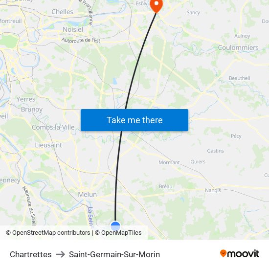 Chartrettes to Saint-Germain-Sur-Morin map