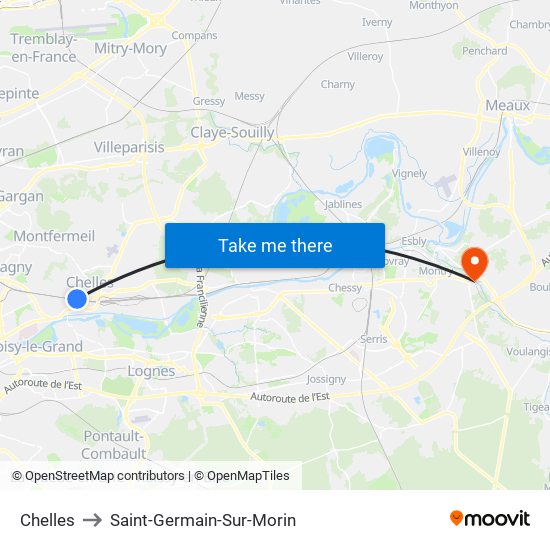 Chelles to Saint-Germain-Sur-Morin map