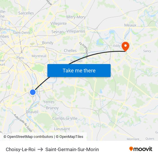 Choisy-Le-Roi to Saint-Germain-Sur-Morin map