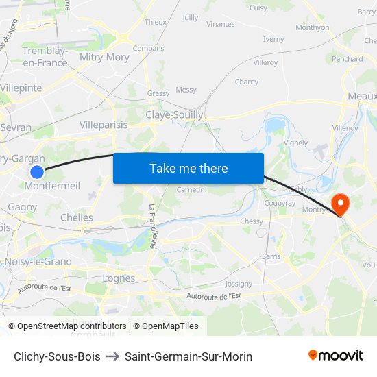 Clichy-Sous-Bois to Saint-Germain-Sur-Morin map