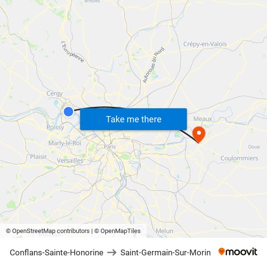 Conflans-Sainte-Honorine to Saint-Germain-Sur-Morin map