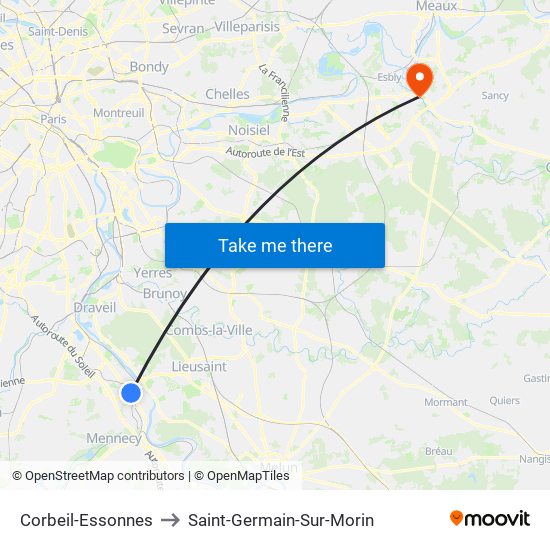 Corbeil-Essonnes to Saint-Germain-Sur-Morin map