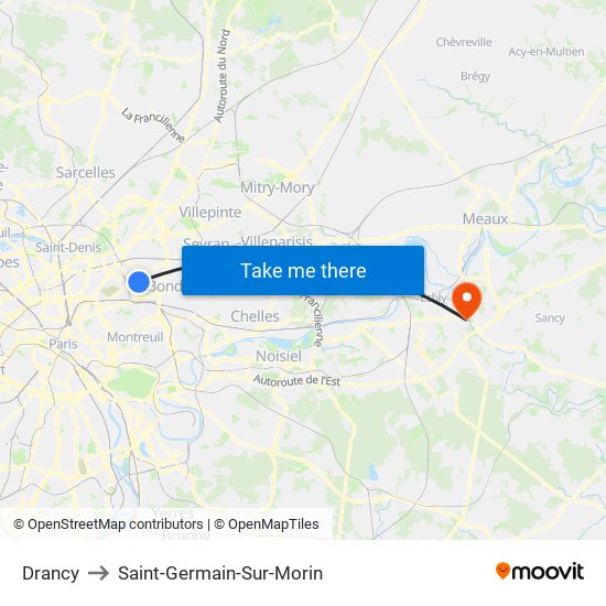 Drancy to Saint-Germain-Sur-Morin map