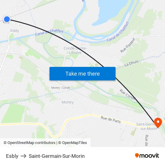 Esbly to Saint-Germain-Sur-Morin map
