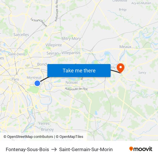 Fontenay-Sous-Bois to Saint-Germain-Sur-Morin map