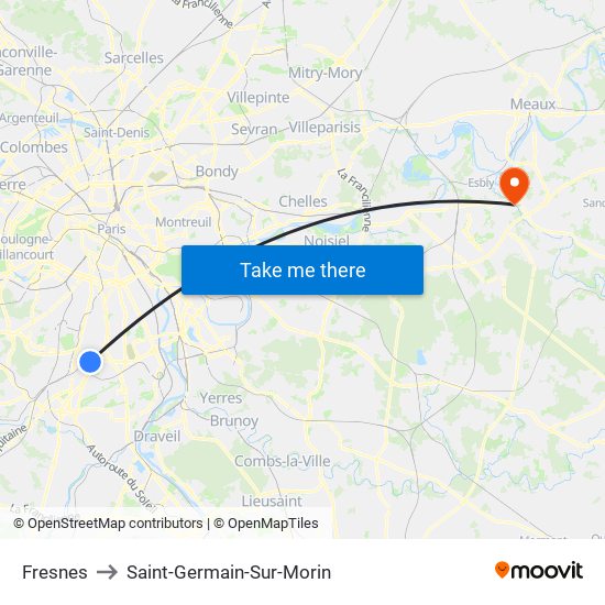 Fresnes to Saint-Germain-Sur-Morin map