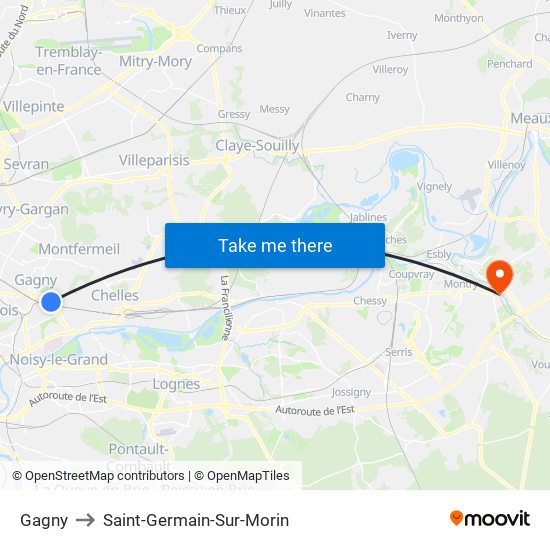 Gagny to Saint-Germain-Sur-Morin map