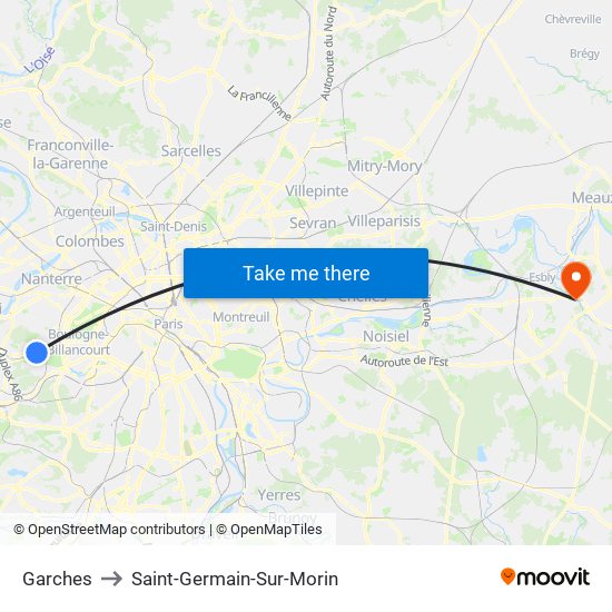 Garches to Saint-Germain-Sur-Morin map