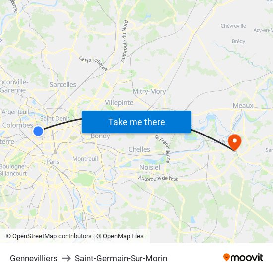 Gennevilliers to Saint-Germain-Sur-Morin map