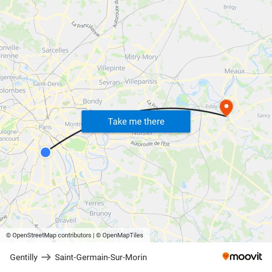 Gentilly to Saint-Germain-Sur-Morin map