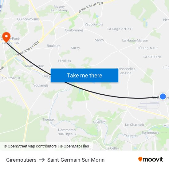 Giremoutiers to Saint-Germain-Sur-Morin map