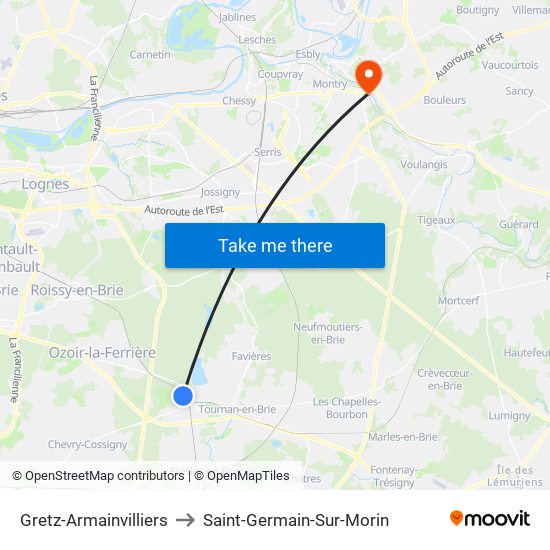 Gretz-Armainvilliers to Saint-Germain-Sur-Morin map