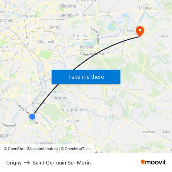 Grigny to Saint-Germain-Sur-Morin map